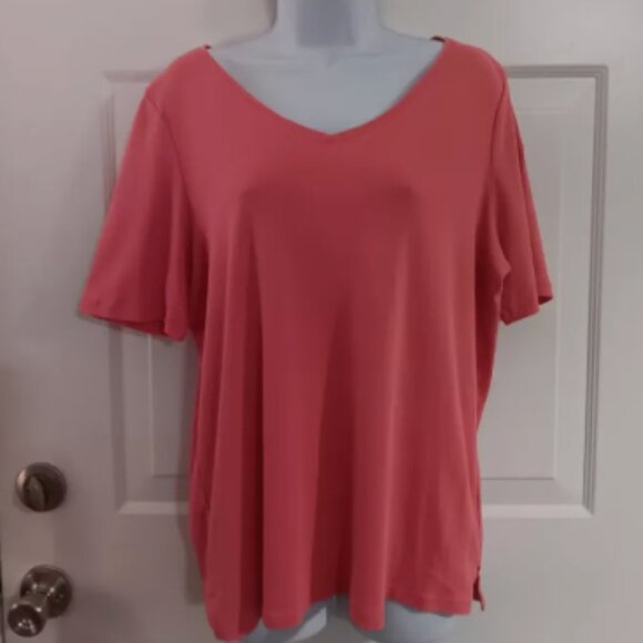The Talbots Tee Womes Pink V Neck Plus 1X 100% Pima Cotton Short Sleeve D3 - Picture 1 of 6